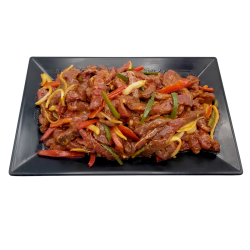 Salteado de ternera con pimiento y cebolla